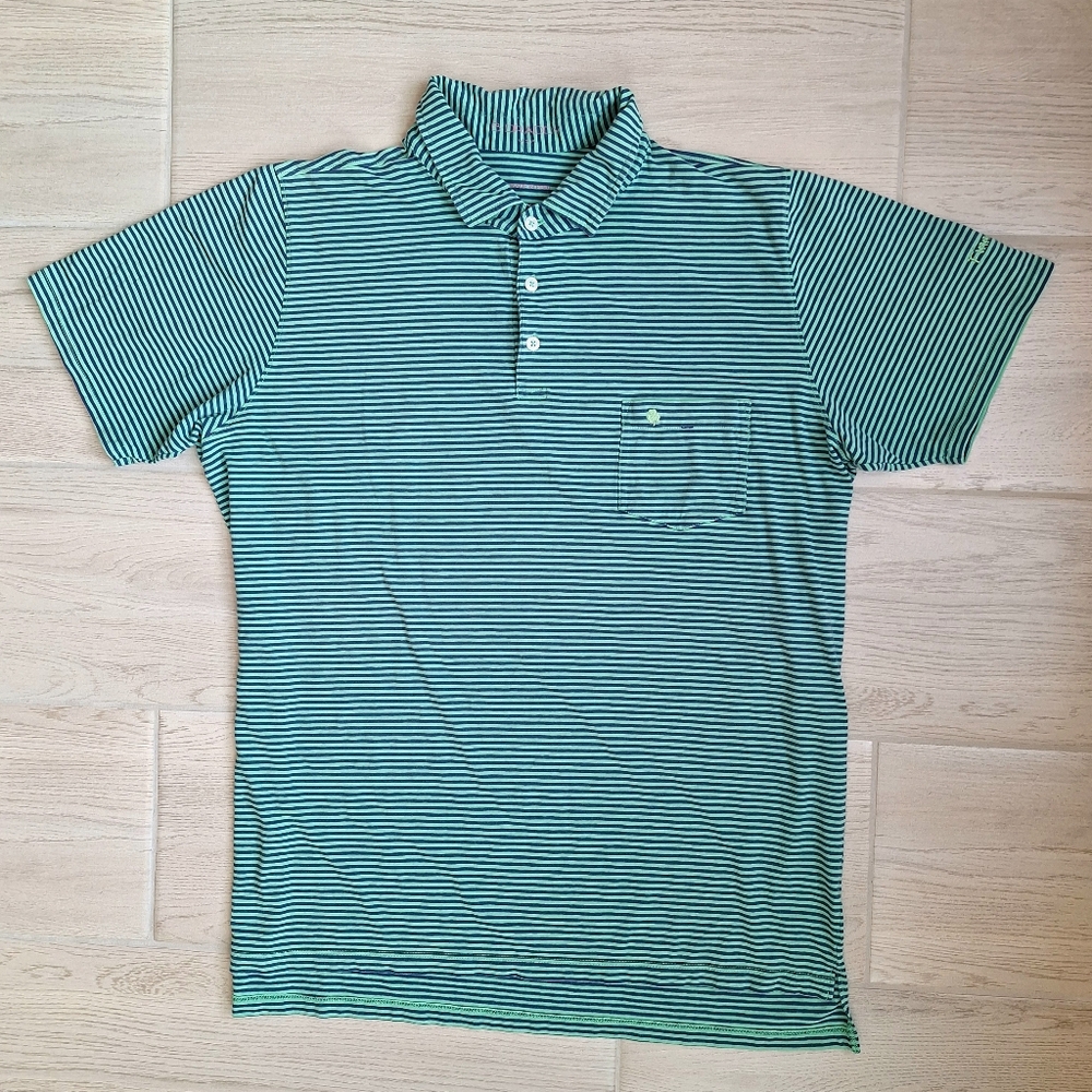 B. Draddy Men’s Short Sleeve Polo Shirt Golf Green Blue Cotton Striped Large